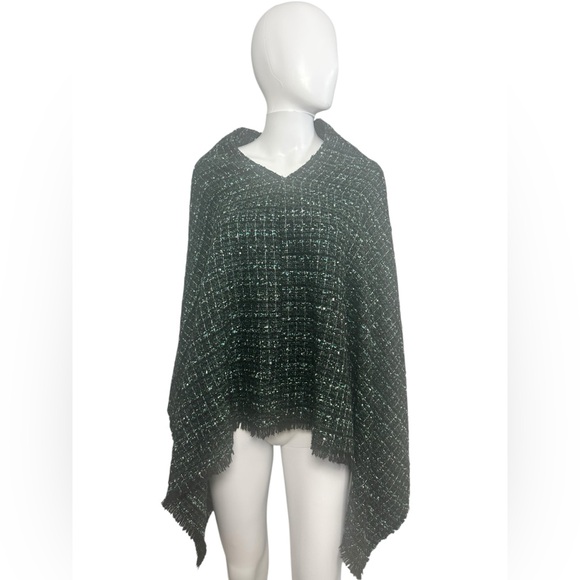 J. Jill Sweaters - J. Jill Woven Green and White poncho Cape Sweater OS